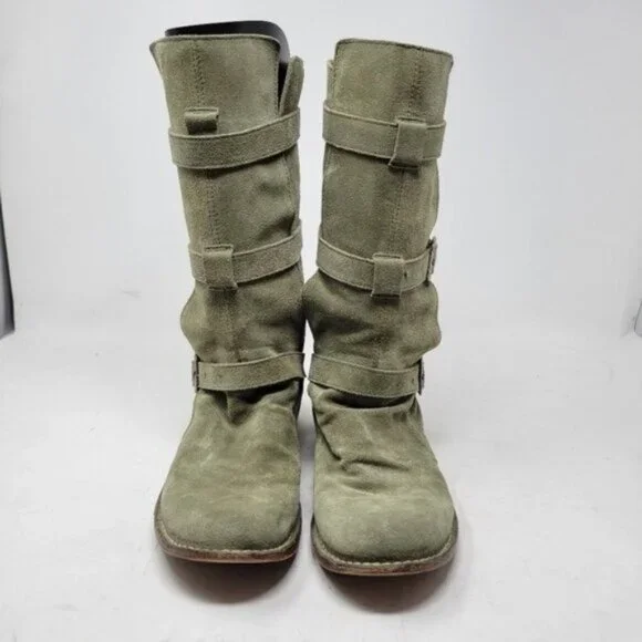 Fiorentini + Baker | Eternity Suede Leather Tall Moto Boots Olive Green - Picture 7 of 16